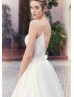 Spaghetti Straps Ivory Satin Lace Wedding Dress With Pockets